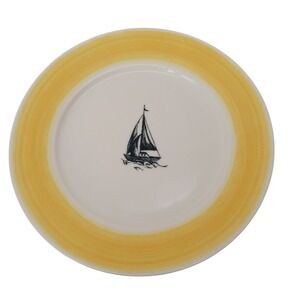 Lauren Ralph Lauren Maritime Yellow White Sailboat Nautical Salad Plate 9 in
